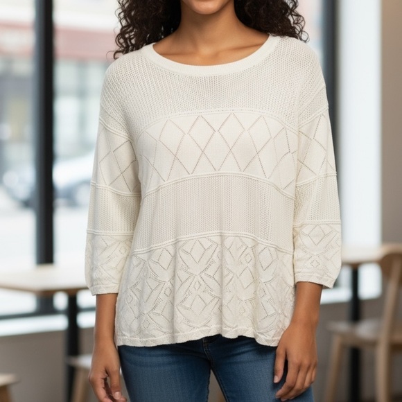 Rain + Rose Tops - Coquette Lace Rain & Rose L Knit White Top Viscose - Flowy